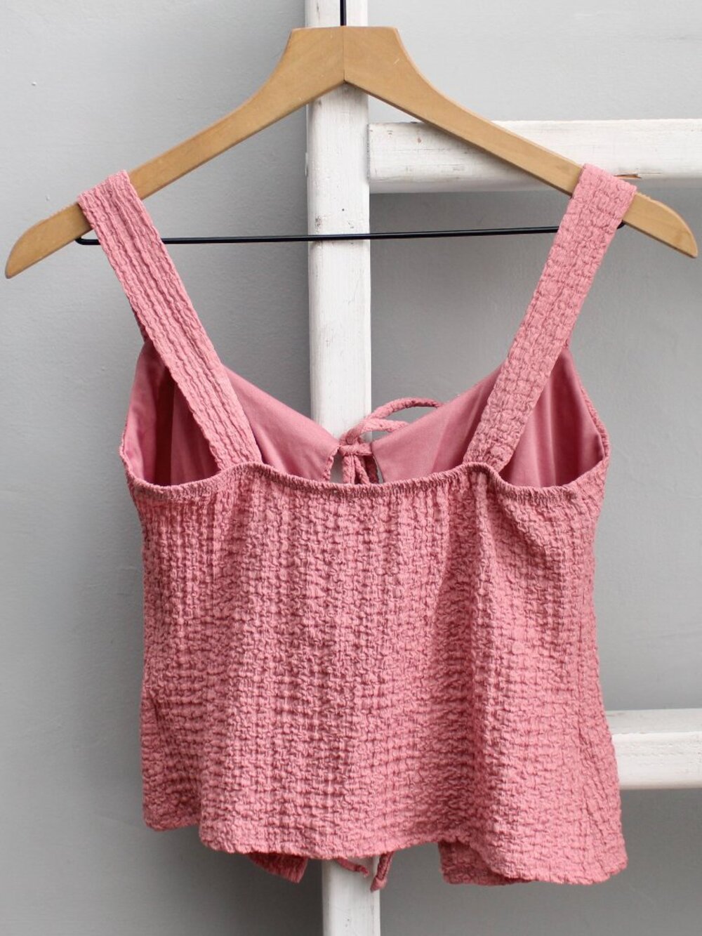 See You Monday Mauve Pink Textured Tie-Front Open Cropped Tank Top Size Small - Picture 2 of 4